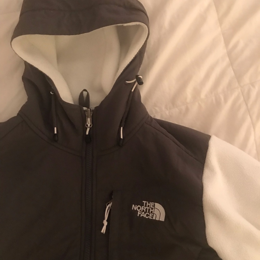 North face white and gray hooded fleece